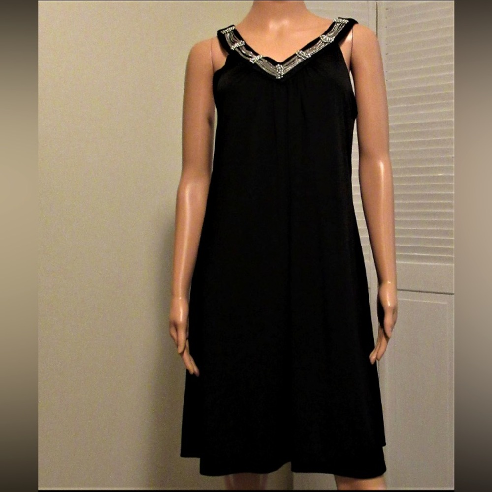 AB Studio Size Small Black Sleeveless beaded Jeweled Dress Womens NWT